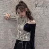 Female Tops Off Shoulder Striped Slim Womens T Shirts Sexy Tees Korean Style Tall Sale Clothes Fashion 2000s Old OTshirts 240311