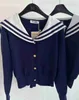 Designer Navy Style SS Autumn Korte Koreaans gestreepte lange mouwen slanke brei -top 2S57