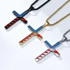 Collier croix drapeau National à rayures étoiles américaines, en acier inoxydable, jésus-Christ, croix religieuse, bijoux Hip Hop pour hommes