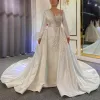 Luxurious Satin Wedding Dresses with Pearls Beads Elegant One Shoulder A-line Bridal Gowns Pleats Ruffles Long Vestidos De Novia