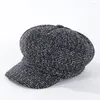 Berretti Sboy Cap Cappello Donna Inverno Autunno Ispessito Plaid Cappelli ottagonali di lana per Berretto Casual Protezione per le orecchie Pittore