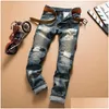 Men'S Jeans Mens Jeans Died Stretch Ripped Biker Men Hip Hop With Holes Punk Denim Trousers Drop Delivery Apparel Men'S Clothing Dhhqq