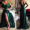 Waishidress Emerald Green Side Split Sukienki wieczorne Seksowne z ramion bez pleców suknie
