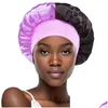 Beanie / Skull Caps Cor Sólida Banda Larga Handmade Cetim Night Hat para Mulheres Menina Elástica Sono Beleza Bonnet Acessórios de Cuidados de Cabelo Drop Dhrce