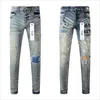 Jeans de diseñador Jeans Jeans Purple Jeans Fabrics elásticos de alta calidad Mens Jeans diseñador de estilo fresco Biker desgastado Biker Black Blue Jean Slim Fit Motorcycle