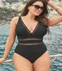 Mesh Insert High Waist Plus Size Swimsuits V Neck Swimwear Push Up One Piece Swim Suit for Women Ladies Bathing Suits Black 8xl B17816496