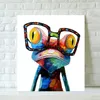 팝 아트 손으로 칠한 만화 동물 캔버스 유화 거실 장식 현대 그림을 착용하는 안경 개구리 a250d