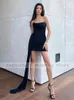 Party Dresses Black Cocktail For Women Strapless Backless Sexy Mini Gowns With Detachable Side Train Short Evening Gown