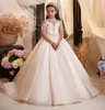 Robes de fille brillante robe à fleurs pour mariage dentelle bouffante paillettes perles manches longues enfants fête d'anniversaire première Communion robes