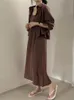 Décontracté femmes robe costume Sexy solide Midi Aline robes à manches longues simple boutonnage haut ensembles été élégant dame 2 pièces ensemble 240301