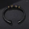 Charm Bracelets Luxury Stainless Steel Black Braided Leather Cord Bracelet Men Jewelry Fashion Male Bangles Wrist Band For Boyfriend Gift