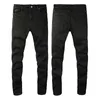 Herenjeans Rips Stretch paarse Jean Slim Fit gewassen motorbroek met panelen Hip HOP-broek