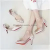 Chaussures de mariage Champagne Stiletto Talon Soie Pour La Mariée Perlée De Luxe Designer Talons Pointu Toe Strass Mariée Avec Boucle 316P Dro Dhxms