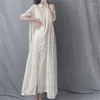 Kobietowa odzież sutowa Autumn Literary Artistic Ramie Ramie Long Wzorka Koszula Lapel Loungewear Summer Nightgown A-line spódnica
