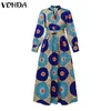 Vonda 2023 Summer Bohemian Robe Lantern Sleeve Maxi Sundress Vintage Lady Printed Pleated Long Dress Casual Belted Party Vestido 240308