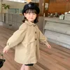 Jackets Spring Kids Khaki Turn Down Collar For Girls Cute Button Dress Coat Toddler Baby Outwear Trench Infant Windbreaker