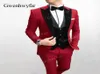 Gwenhwyfar 2019 Nieuwe Formele Mannen Prom Suits Rood Fluwelen Vest 3 Stuks Bruidegom Jurk Pak Set Mannen Bruiloft Smoking Voor mannen Groom5300088