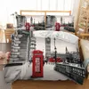 Paris Tower London City Scenery Big Ben Red Telephone Booth Bus Print Bedding Set Quilt Duvet Cover Pillow Case US AU EU Size 2012194k