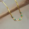 Anhänger Halsketten DIEYURO 316L Edelstahl Oval Grün Stein Halskette Für Frauen Vintage Damen Kette Colliers Mode Mädchen Schmuck