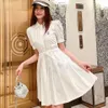 Two Piece Dress Designer 24SS Designer Summer Embroidery Lapel Shirtdress Luxury Drawstring Women's Pleated Kirt Vjvf