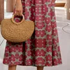 Casual Dresses Women Summer Fashion Style Short Sleeve Print O-Neck Fold With Pockets Design Midi Dress Streetwear
