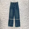 Jeans firmati da donna jeans skinny a vita alta con design a lettera risvolto bianco e pantaloni in denim a lunghezza dritta