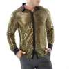 Chemises décontractées pour hommes, paillettes scintillantes, fête, danse, mode, col à revers, manches longues, rétro années 70, chemise de scène Disco, hauts vêtements