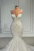 Gorgeous Lace Mermaid Wedding Dresses Sexy Spaghetti Straps Backless Beads Appliques Ruched Long bridal Gowns Robe de mariage BC14493