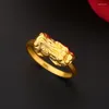Pierścienie klastra czyste 999 24k żółte złoto 3d mężczyźni kobiety pixiu smok son ring US: 4-10