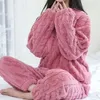 Women's Two Piece Pants EVNISI Autumn Women Solid Warm 2 Sets Thicken Velvet Ribbed Fleece Set Pullover And Casual Pajama 2024