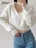 Suéter feminino francês solto cor sólida mulheres pullovers com decote em v malha sexy mulher branco preto cinza cáqui suéter coreano feminino