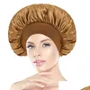 Muts/schedelmutsen Effen kleur Satijn Brede band Nachthoeden voor dames Dame Elastische slaapmuts Haarverzorging Modeaccessoires Muts Drop Dhmza