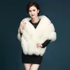 J60E Womens Luxurious Winter Faux Fur Scarf Collar Shrug Sexy V-Neck Shawl Wrap Stole Bridal Cloak Cape Cover Up for Wedding 240309