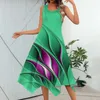 Casual Dresses Women'S Fashion Round Neck Sleeveless Print Irregular Hem Midi Dress Elegant For Women Summer One-Piece