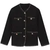 Warm Wool Tweed Jacket Coats Women Winter Korean Style Black Long Sleeve Jackets Woman Pockets SingleBreasted Outwear Lady 240307