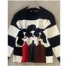 Stylish Fashion Striped Knit Sweater Tops Women Diamonds Pärlade långärmad o-hals Knitwear 2024 Spring Sweet Chic Ladies Jumper