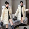 Women's Trench Coats Femmes Trench Coats Veste d'hiver Parkas Femmes Manteau Col De Fourrure À Capuchon Pardessus Femme Épais Chaud Coton Rembourré Pu Dhqoa