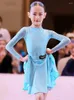 Bühnenkleidung Kinder Latin Dance Wettbewerb Kleidung für Mädchen Langarm Professionelle Split Röcke Anzug Chacha Kleid DN17265