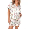 Kvinnor Sleepwear Women s Satin Pyjama Set Lapel Neck Button Down Short Sleeve Tops Elastic Midjeshorts 2 Pieces Lounge Drop Delivery OT6IS