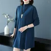 Casual Dresses 2024 Autumn Winter Women Solid Color Half Turtleneck Sweater Long Sleeve Mid Length Fashion Female Loose Knitted Dress B181