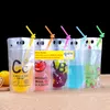 wholesale 500ml New Design Plastic Drink Packaging Bag Pouch for Beverage Juice Milk Coffee, with Handle and Holes for Straw LX0741 LL