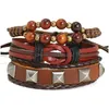 Charme pulseiras corda couro artesanal trançado mtilayer madeira frisado conjunto ajustável pulseira decoração jóias entrega gota dhxd8