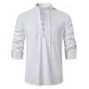 MENS CASUAL BLOUSE BOMULL LINEN SHIRT TOPS Långärmad tee Spring Autumn Slant Packet Vintage Yoga Shirts 240307