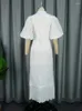 Sukienki imprezowe Białe koronki dla kobiet goście weselni eleganccy odrzucają rękawy zaczepowe Pleted Hem Midi sukienka luksusowa okazja ubrania