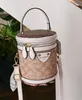 Women's Retro Printed Bucket Bag Soft Leather Single Shoulder Cylindrical Bag Fashion Handbags