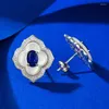 Stud Earrings S925 Silver Ear Studs Simple 4 6 Sapphire Oval Fashionable And Medieval Style