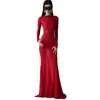 Casual Dresses Women Sexy See Through Mesh Long Sleeve Flared Bodycon Dress Goth Backless Solid Beach Cover Up