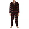 Erkekler Taze Taze Meyve Baskı Pijama Seti Kırmızı Tatlı Kirazlar Sıcak Adam Uzun kollu Günlük 2 adet 2 adet gece giyme artı boyutu