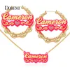 DOREMI ONE Set Customized Words Name Stainless Bamboo Hoop Earrings Acrylic Necklace Jewelry Set Personalized Letters With Heart 240228