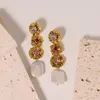 Stud Earrings GLSEEVO Gold Plated Color Waterproof Zircon Hoop Baroque Shell Big Pearls Drop For Ladies